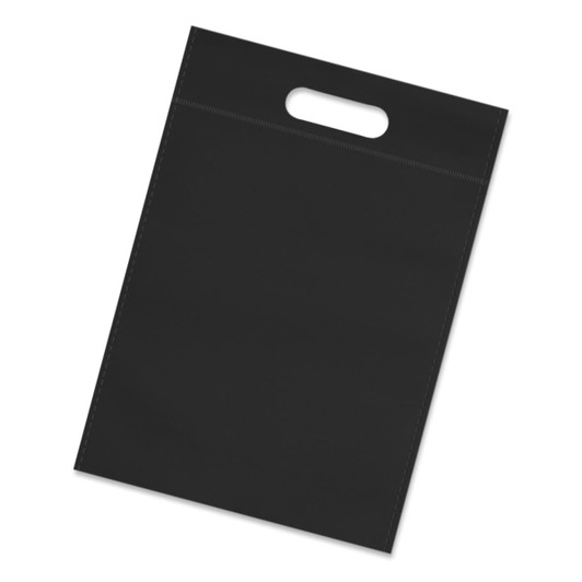 A black tote bag with a handle, featuring a simple, smooth design and no visible logos or text.