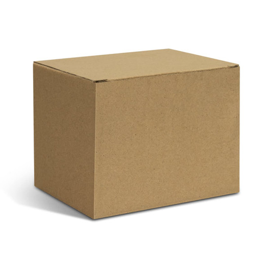 A brown cardboard box with no markings, showcasing a plain and simple design.