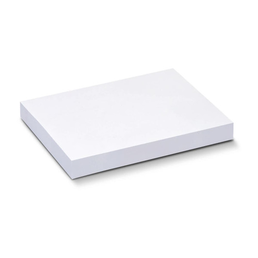 A white sticky pad measuring 100 x 75mm with 100 sheets, featuring a flat rectangular design and a branding logo.
