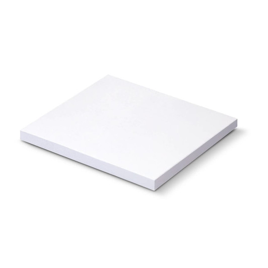 A white sticky pad measuring 70 x 75mm, featuring 50 sheets and a simple design.