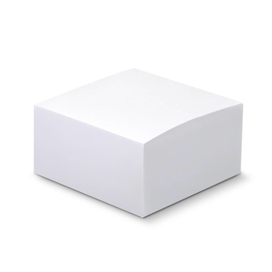 A white sticky cube measuring 70 x 70mm with 335 sheets. The product features rounded edges and a smooth surface.