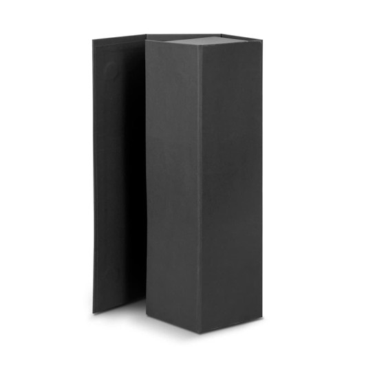 A black gift box designed to hold a bottle of Malbec wine, featuring a sleek, minimalist design.