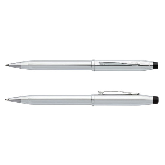 A silver Cross Century II ballpoint pen with a sleek design and a black tip and clip.