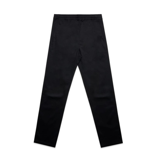 Straight elastic pants in black, featuring a simple design with pockets and an elastic waistband.