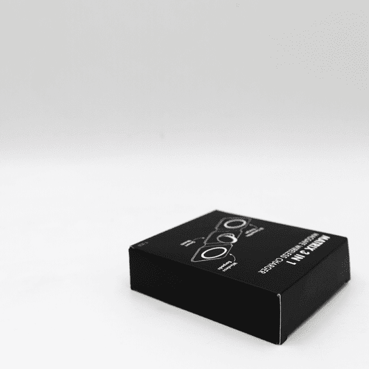 A black box containing the Matrix 3-in-1 MagSafe Wireless Charger, with a logo on the surface.