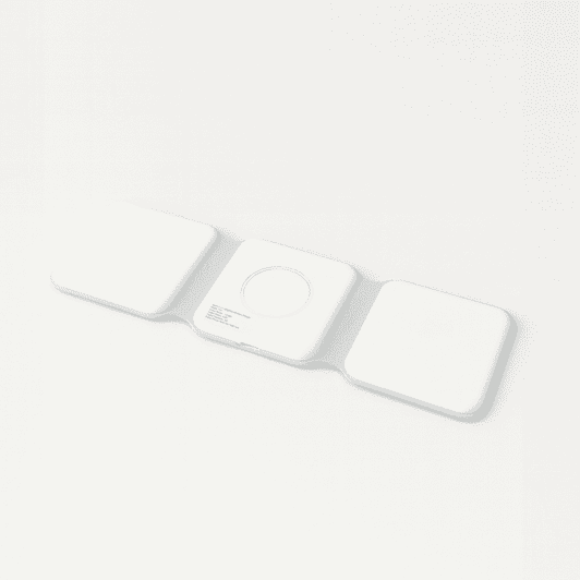 A white Matrix 3-in-1 MagSafe wireless charger with three charging pads and a round centre section.