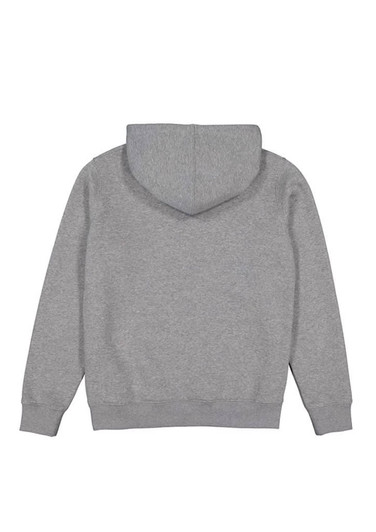 A grey women's everyday hoodie featuring a drawstring hood and a plain back design, with a logo present.