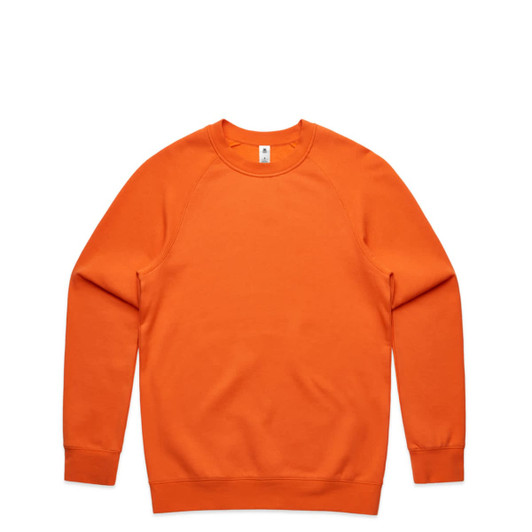 An orange jumper featuring long sleeves and a crew neckline, with a visible brand logo.