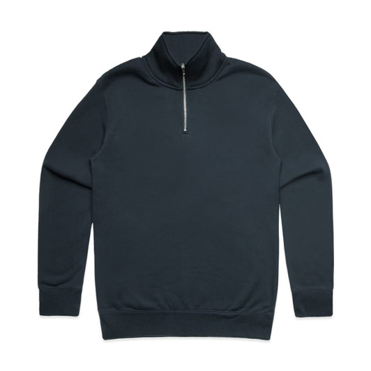A navy Stencil Half Zip Crew jumper featuring a zippered neck and long sleeves. It has a simple design with a logo.