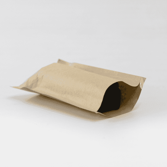 A brown paper packaging with a smooth, curved shape, containing an unseen product inside.