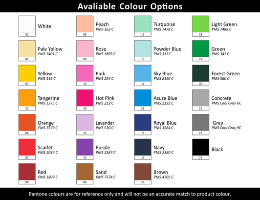 A colour chart featuring various options for the Virgo Ball Point Pen, including shades like white, peach, pink, green, and navy.