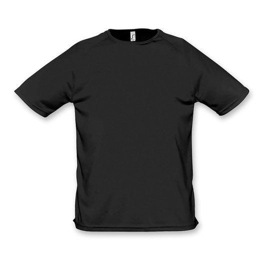 A black sporty men's t-shirt with a logo, featuring a comfortable and casual design.