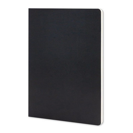 A large black Moleskine Volant journal with a smooth cover and rounded corners, featuring a logo on the front.