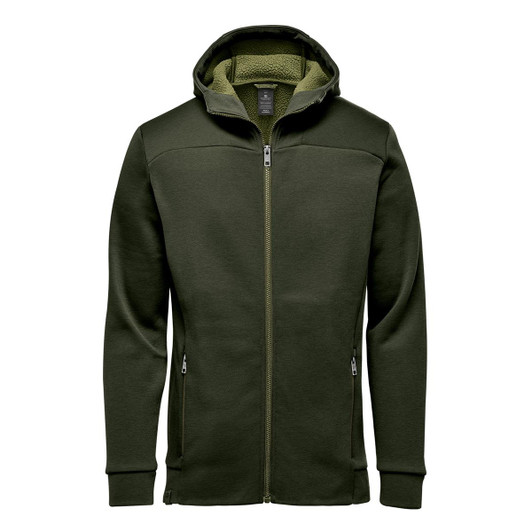 A green Men's Antares Performance Hoody featuring a full zip and hood, with a soft inner lining and zippered pockets.