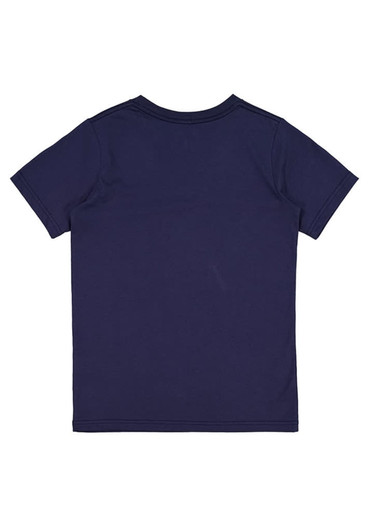 A children's short sleeve t-shirt in navy blue, featuring a plain back design and no visible logos.