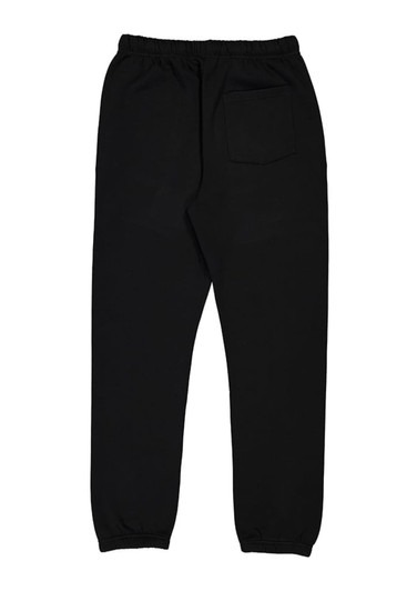 Black men's track pants featuring a comfortable waistband and a single back pocket. Includes a logo.