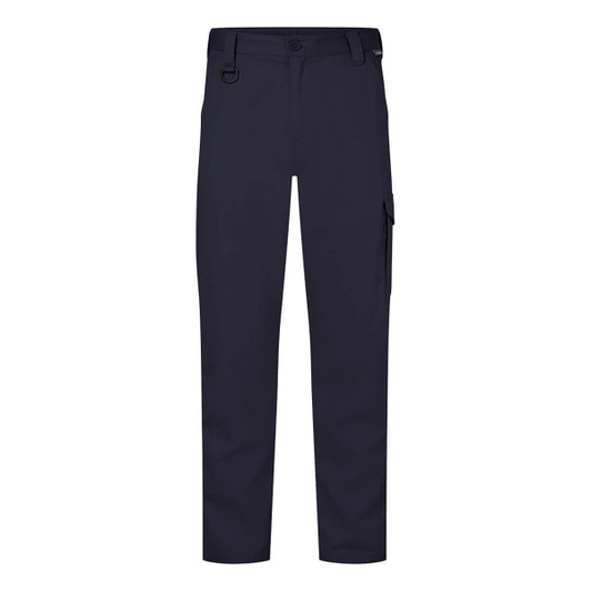 Lightweight drill pants in navy blue with a side pocket and a belt loop detail. The product features branding.