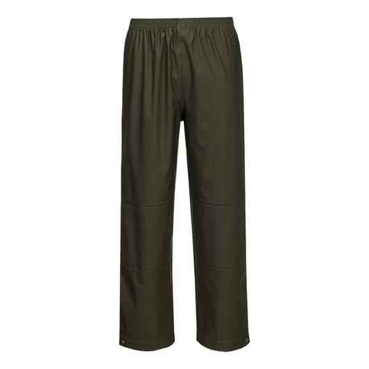 A pair of olive green Flexatex Chem Pants with an elastic waistband and a sleek design, featuring no visible logos.