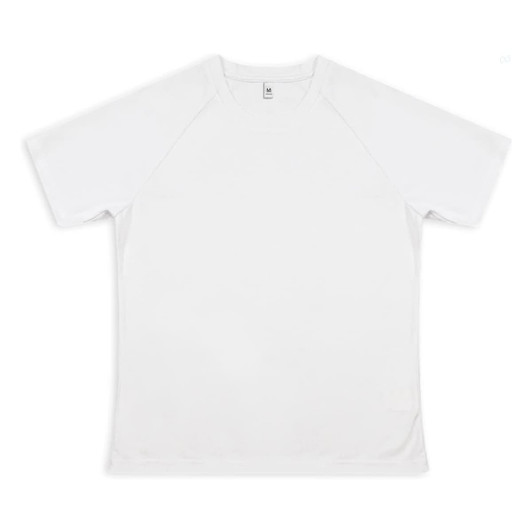 A white women's active T-shirt with short sleeves and a seamless design, featuring a logo.