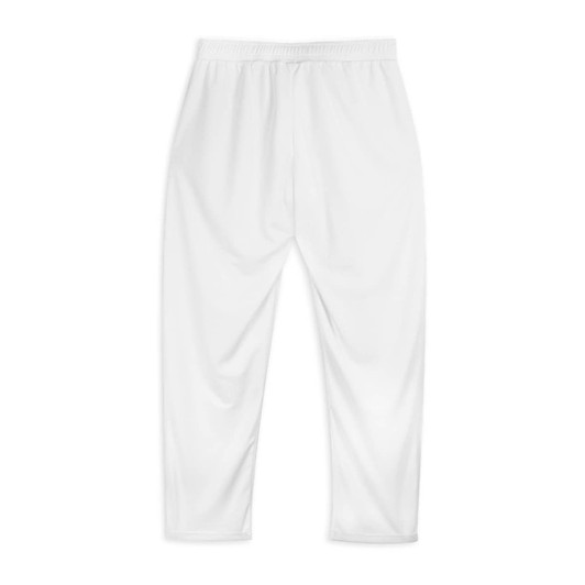 White custom women's active pants with an elastic waistband, designed for comfort and flexibility.