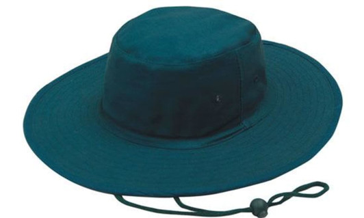 A teal canvas hat with a wide brim and an adjustable chin strap. It features ventilation holes on the sides.