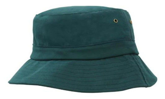 A teal bucket hat for infants with a soft brushed sports twill fabric and eyelet detailing.
