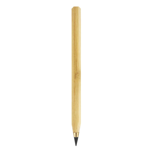A bamboo pencil with a grey lead tip, featuring a hexagonal shape and a natural bamboo finish.