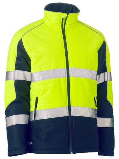 Men's Taped Hi Vis Puffer Jacket with Stand Collar