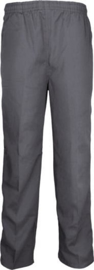 Grey kids' school trousers with an elastic waistband, designed for comfort and ease of wear.