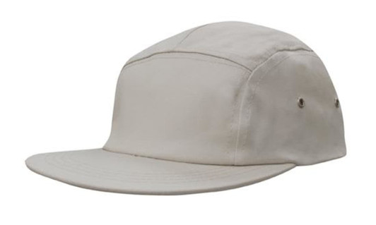 A beige cotton twill cap with a square front and ventilation holes on the sides.