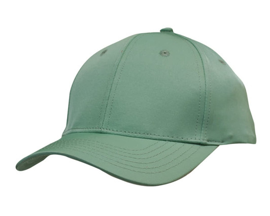 A mint green cap with a curved peak and stitching detail. It features ventilation holes and a branded logo.