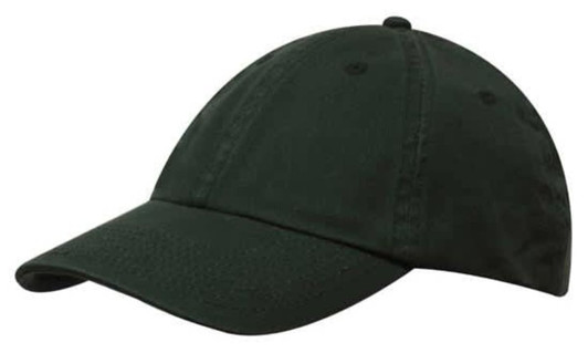 A dark green cap with a curved brim and six ventilation holes, featuring a logo on the front.