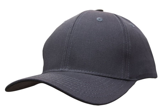 A grey cotton twill cap with a buckle, featuring a curved brim and a simple logo.