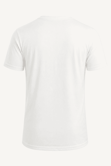 A white t-shirt with a simple design and no visible graphics or text. It features short sleeves and a round neckline.