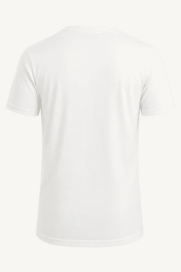 A white t-shirt with a simple design and no visible graphics or text. It features short sleeves and a round neckline.