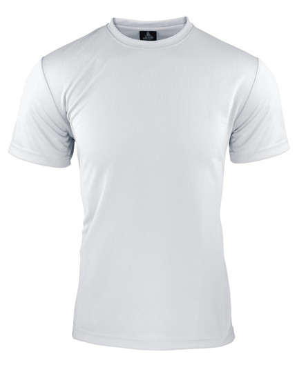 A light grey men's t-shirt featuring a simple design and a logo on the collar area.