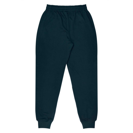 Tapered fleece kids pants in black, featuring an elastic waistband and cuffs, and side pockets.