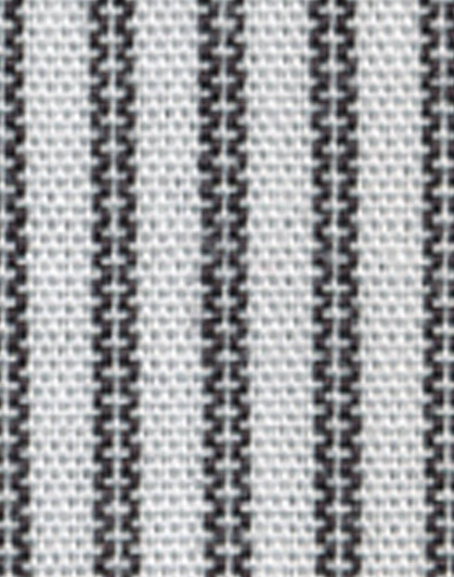A fabric swatch featuring a tic stripe pattern in white and black. The material has a textured appearance.