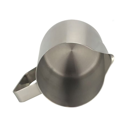 A drink bottle in stainless steel with a curved spout and handle, featuring a sleek, modern design.