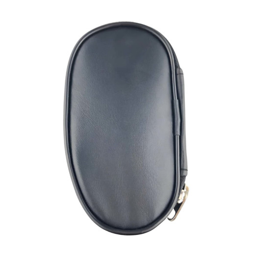 A navy zipped case featuring a smooth exterior, designed to hold nine brushes. It includes a logo on the surface.