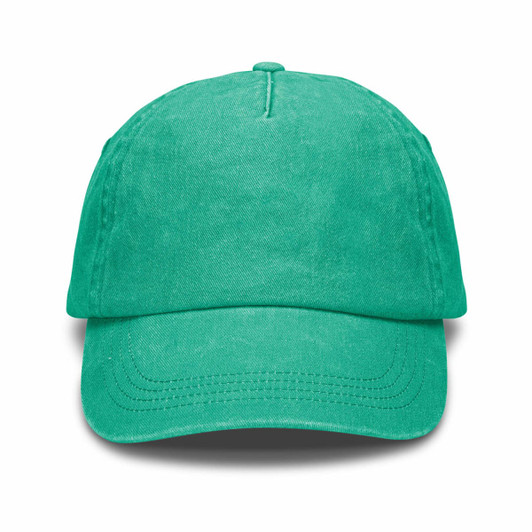 A vintage washed cap in a vibrant turquoise colour, featuring a front panel and curved brim, with a logo on the side.