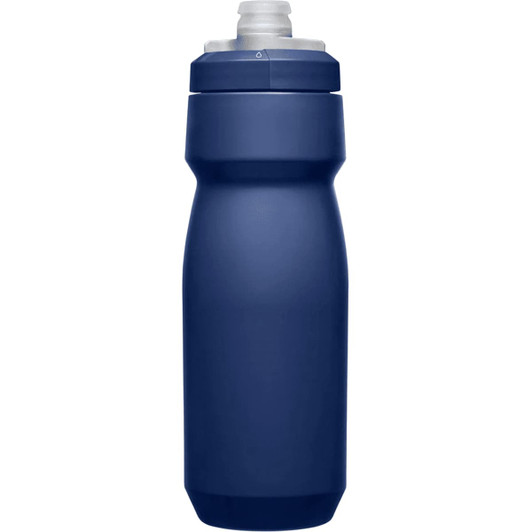 A drink bottle in navy blue with a screw-top lid and a logo on the side.