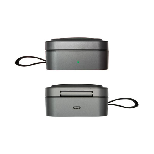 A grey 3-in-1 magnetic wireless charging station with USB-C port and indicator light. It features a sleek, compact design.
