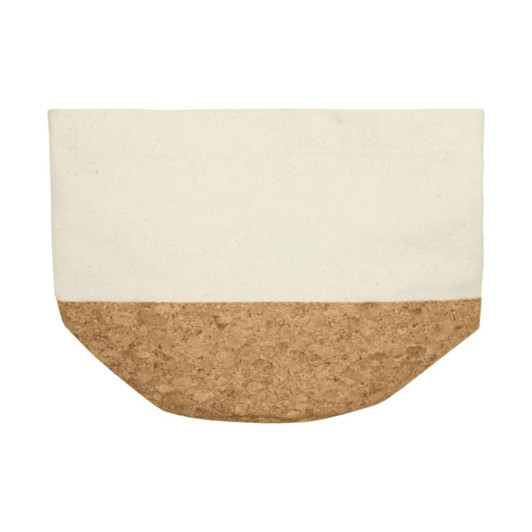 A bread basket featuring a cream upper section and a cork lower section, with a simple design and a logo.