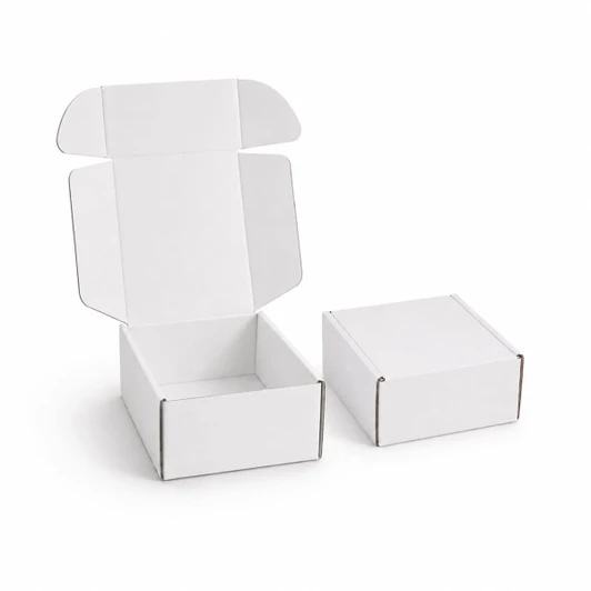 A white custom box with a locking lid, featuring an open and closed version on a plain background.