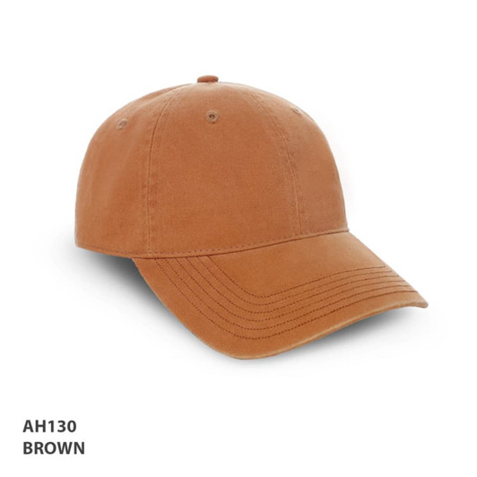 A brown enzyme washed cap with a curved visor and a fitted design, featuring a logo.