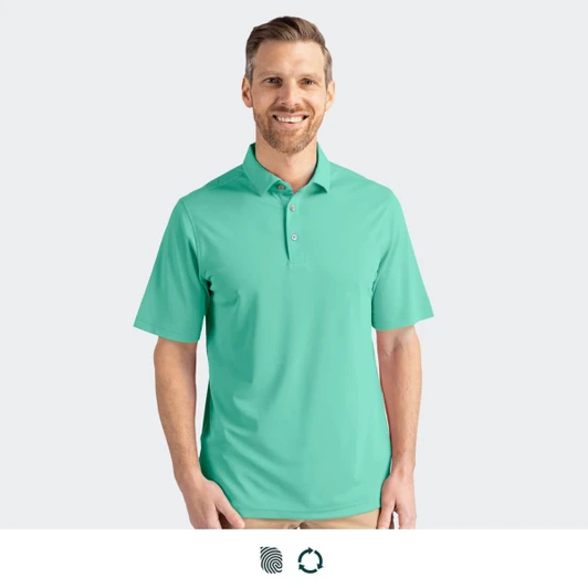 A men's polo shirt in a vibrant teal colour, featuring a collar and a logo on the chest.