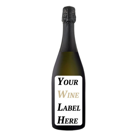 A drink bottle of sparkling Chardonnay Pinot Noir, featuring a black and white label. The bottle has a cork and foil closure.