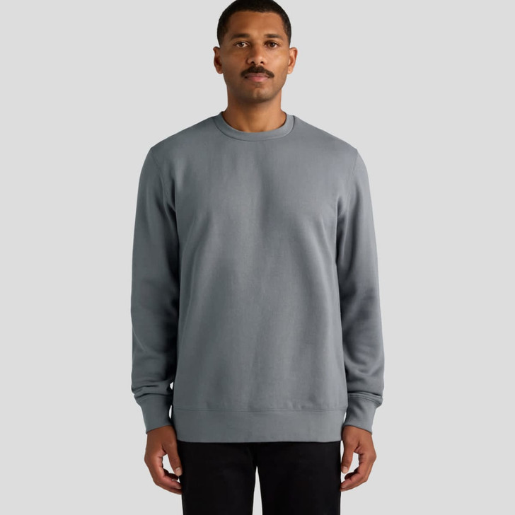 A grey hoodie is displayed, featuring a simple design and a round neckline. It has a logo on the front.