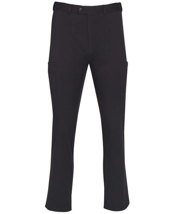 Men's utility cargo pants in black featuring side pockets and a simple design. Includes a logo on the waistband.